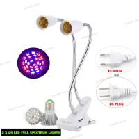 Full Spectrum LED Grow Light UV IR Dual Head 28W Plant Lamp Set Desk Holder On/Off for Hydroponics Greenhouse Aquarium WB5TH