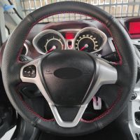 Braids on Steering Wheel For Ford EcoSport 2014 2017 For Fiesta 2008 2017 Car Steering Wheel Hand Stitched Leather Cover Trim