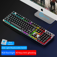 G900 Pink Mechanical Gaming Keyboard For PCLaptop USB Wired Gamer Keyboard With RGB BacklightSide Light Blue Swicth Keyboard