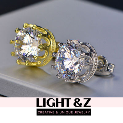 LIGHT &amp; Z ต่างหูผู้หญิงสไตล์ยุโรปและอเมริกามงกุฎเพทายซูเปอร์แฟลชเครื่องประดับ