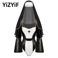 〖Gesh department store〗Sexy Nun Costume Women Patent Leather Bad Naughty Nun Roleplay Fancy Dress Outfit Religious Sister Bodysuit Lingerie Suit