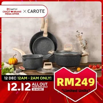 Carote Non Stick Cookware Set Kuali Batu Granite,Healthy Kitchen Set  Suitable all Stove,7Pcs Die-Cast Durable Periuk Set