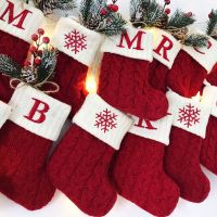 Christmas Socks Red Snowflake Alphabet Letter Decorate Christmas Stockings Christmas Tree Pendant Decorations For Home Xmas Gift