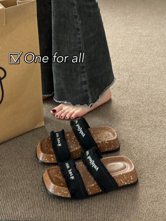 one-for-all-พร้อมส่งจากไทย-new-tx471-รองเท้าแตะลําลอง-ส้นหนา1-5นิ้ว-ปักลายตัวอักษร-สไตล์เกาหลี-รองเท้าแฟชั่นสำหรับผู้หญิง