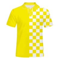 New design 3D tshats polo men 3D print tee yellow white plaid Casual Short Sleeve customizer