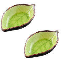 2PCS Ceramic Sauce Dishes Plates Kitchen Saucers Bowl Dish Snack Creative Ice Crack Glaze Leaf Japanese Style Dinnerware Set