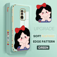 เคส PMP สำหรับ Xiaomi MI Pocophone F1ฟรีสายคล้อง + การ์ตูนน่ารักโบว์ปมสาวขอบสี่เหลี่ยมปลอกชุบเคสโทรศัพท์หรูหราชุบเคลือบเคสโทรศัพท์นิ่ม