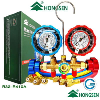 เกจคู่ hongsen Manifold Gauge HS-536G-R32 แมนิโฟเกจคู่  ANALOG แบบเข็ม R410A-R32-R22-R134a-R404A มีปลอกยางกันกระแทก