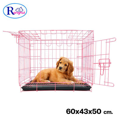 Ronghui กรงสุนัข ขนาด 60x43x50 cm. สีชมพู กรงหมาพับได้ กรงหมา กรงสัตว์เลี้ยง กรงสุนัขพับได้ มีถาดรองกรง Pet Cage Ronghui Pet House