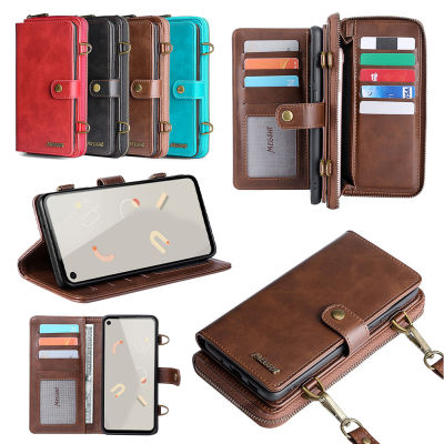 Wallet Case for Google Pixel 5 5XL 4 4XL 4A 3 3XL Artificial Leather Zipper Card Slot Shoulder Mobile Phone Case Accessories