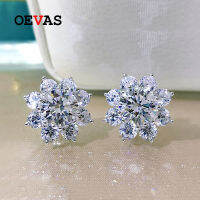 OEVAS 100 925 Sterling Silver High Carbon Diamond Flower Stud Earrings For Women Sparkling Wedding Fine Jewerly Wholesale Gift