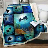 2023 Cartoon Underwater World 3D Print Sea Turtle Sherpa Throw Blankets for Beds Sofa Soft Warm Plush Bedding Easy Wash Home Textiles