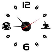 ZZOOI 3D Wall Clock European Acrylic Wall Sticker Home Decoration Office Living Room Quartz Needle Coffee Cups Kitchen Wall Art Decor