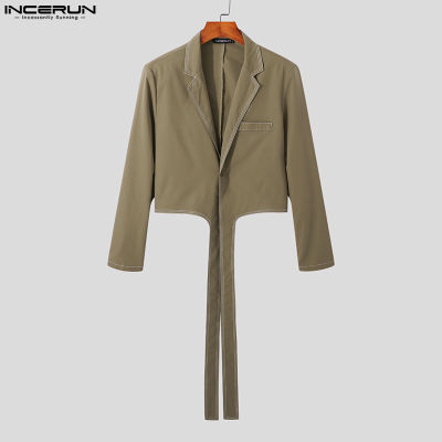 INCERUN เสื้อแจ็คเก็ตสั้นลูกไม้แขนยาวสไตล์วินเทจสำหรับสุภาพบุรุษเสื้อโค้ทฮิปฮอป (ชุดลำลอง) #3