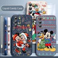 [Hot K] คริสต์มาสอะนิเมะ Mickey เคสโทรศัพท์สำหรับ Samsung Galaxy S22 S21 S20 S10 S9 Ultra Plus Pro FE Liquid ซ้ายเชือกเปลือกลูกอม