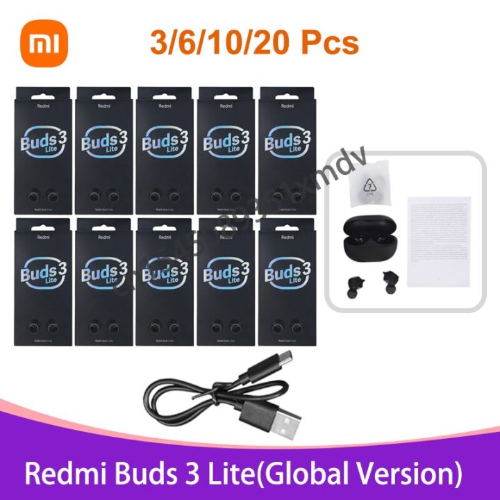 3/6/10/20 pcs Xiaomi Redmi Buds 3 Lite Black Global Edition Bluetooth  Earphones True