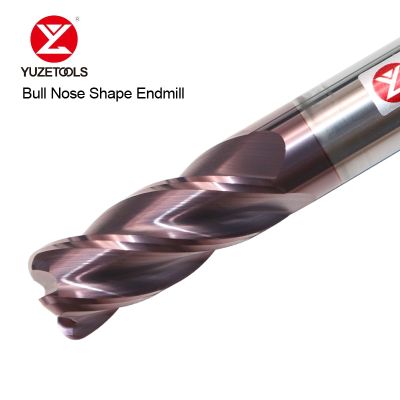 YUZETOOLS CNC HRC55 4Flute Bull Nose Solid Carbide Endmill พร้อมมุมวิทยุสําหรับ Genernal Milling Cutter Materail R0.2 R0.5 R1.0