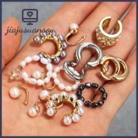 ผู้หญิงผู้ชาย Party ของขวัญเครื่องประดับแฟชั่นไข่มุก Ear Clip หนีบหูเพทาย CZ Cuff Earrings ต่างหูไม่มี