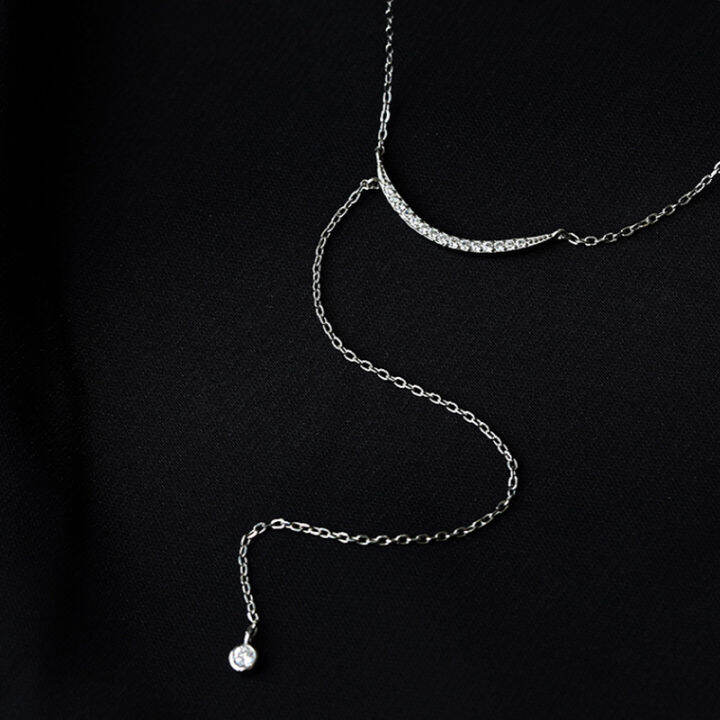 new-925-sterling-silver-crescent-necklace-female-long-tassel-beads-clavicle-chain-simple-collar-wedding-party-jewelry-gift