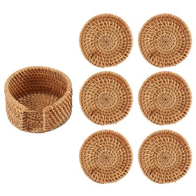 6Pcs/Lot Creative Drink Coasters Set for Tea Accessories Round Tableware Placemat Dish Mat Rattan Weave Cup Mat Pad 8cm