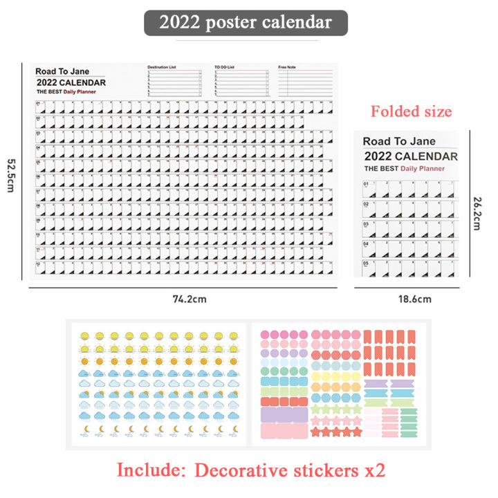 ประจำปี2022รายปีตาราง-plan-ปฏิทิน365-days-planner-2022ปฏิทินผนังโปสเตอร์2022-daily-planner-12เดือนทุกวัน-to-do-list-2แผ่น-eva