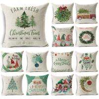 Cartoon watercolor Christmas pillowcase linen decoration Christmas gift cushion cover suitable for car sofa pillowcase 45cmx45cm