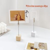 5 Pcs Cube Base Memo Clips Holder with Alligator Clip Clasp for Displaying Number Cards  Photo Memo Clip Wood Holder Stand Clips Pins Tacks