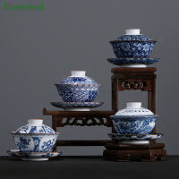 พอร์ซเลนสีฟ้าและสีขาว Gaiwan T Eaware ถ้วยน้ำชากังฟูชุดน้ำชาเซรามิกพอร์ซเลนสีขาวหม้ออบ Gaiwan Handpainted ชุดน้ำชาจีน