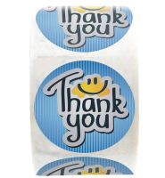 สติ๊กเกอร์ Thank You สีฟ้า ขนาด 1.5 นิ้ว (1 ม้วนมี 500 ดวง-ลายเดียวกัน) - รหัส A65