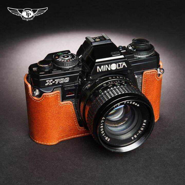 งานฝีมือกล้องถ่ายภาพหนังแท้-cowhide-กระเป๋าร่างกายกล่องกรณีสำหรับ-minolta-x-700-x-570-x-300-x-370แขนป้องกันกล่องฐาน