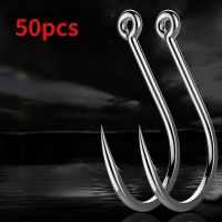 50pcs เบ็ดตกปลา Barbed Baitholder Hooks ตะขอเหล็กคาร์บอนสูง Extra Sharp Jig Fish Hooks