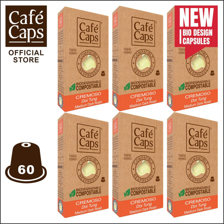 cafecaps-แคปซูลกาแฟ-nespresso-compatible-cremoso-6-กล่อง-x-10-แคปซูล-กาแฟคั่วเข้มกลาง-อาราบิก้าจากดอยตุง-ประเทศไทย-แคปซูลกาแฟใช้ได้กับเครื่อง