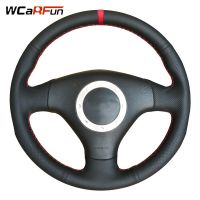 WCaRFun Black Leather Red Marker Steering Wheel Cover for Audi A2 8Z A3 8L Sportback A4 B6 Avant A6 C5 A8 D2 TT 8N S3 S4 RS4 RS6 Steering Wheels Acces