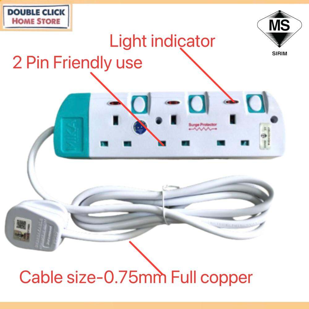 (SIRIM) 2 Meter Extension Trailing Socket 3G 4G 5G Extension Plug Adapters Max Load 3000W