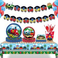 Cartoon Train Choo Choo Cargo Birthday Party Disposable Tableware Sets Plates Tablecovers Banner Baby Shower Party Decorations Banners Streamers Confe