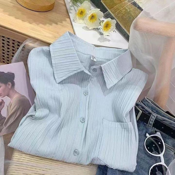free-shipping-for-one-piece-long-sleeve-thin-type-sunscreen-striped-shirt-top-womens-design-sense-summer-loose-shirt-coat-2023
