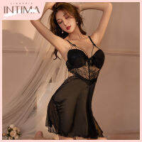 INTIMA ชุดใส่นอนเซ็กซี่แต่งด้วยลูกไม้สีดำของผู้หญิงชุดนอนพร้อมกางเกงชั้นใน