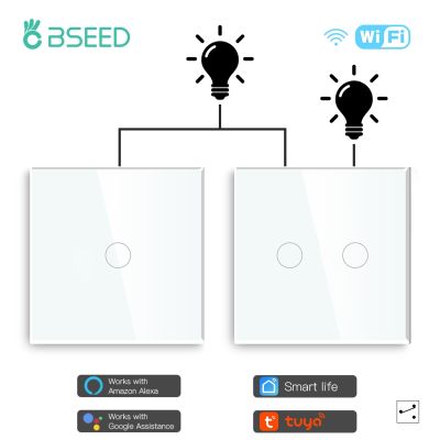 hot！【DT】 BSEED Wifi Switches 1/2Gang 1/2Way Panel Tuya 2Pack