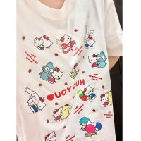 Kawaii Cute Sanrio Cinnamoroll Pom Pom Purin Little Twin Star Hangyodon Short Sleeve T-Shirt Pure Cotton Birthday Gift For Girls