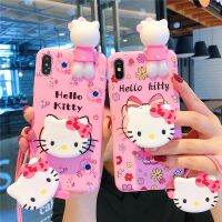 【Yellow peach flavor】Hello Kitty A50 A30 A32 A10s,A70 A12 A71 A11 A22เคสมีขาตั้ง Samsung Galaxy A20s A72เชือก A03s