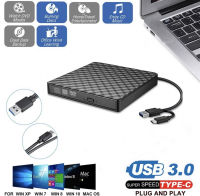 USB 3.0 Ultra Slim External DVD-RW Burner/CD/Rewrite/ออปติคัลไดรฟ์แบบพกพาสีดำ