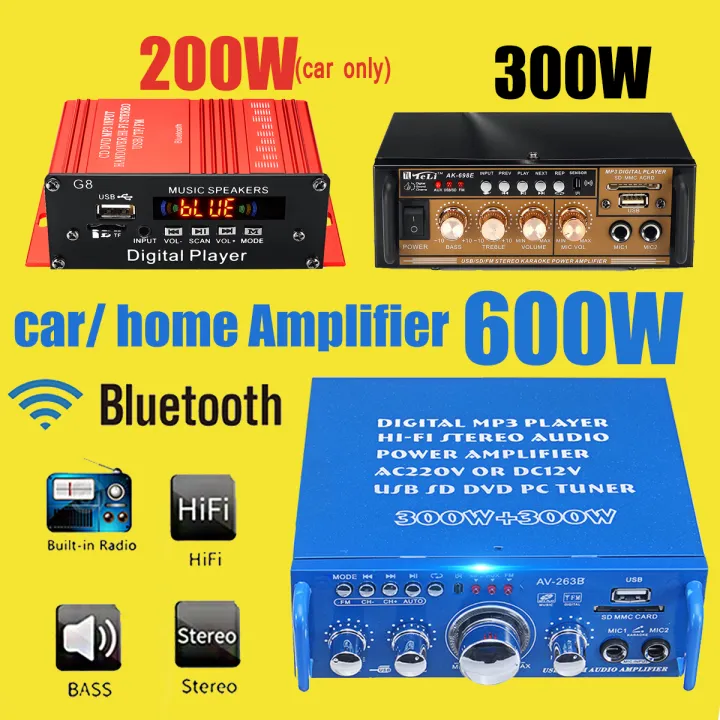 800/600/200W bluetooth 2.0 Channel HiFi Power Audio Amplifier 12V/220V