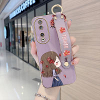 Diorcase For Honor 90 5G,90 Lite 5G (พร้อมสายรัดข้อมือ) ขอบสี่เหลี่ยมนิ่มลายสาวน่ารักดอกเหมยเคสชุบเคสโทรศัพท์หรูหราชุบเคสโทรศัพท์นิ่ม