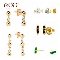 ROXI Fashion Mini Balls Chain Stud Earrings for Women 925 Sterling Silver Toast Rectangle Earring Jewelry Piercing Pendientes