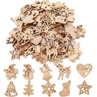 [Christmas Products] 50 Pieces Unfinished Wood Christmas Ornaments / Mini Wooden Christmas Tree Pendants /DIY Wood Crafts Xmas Tree Ornaments Snowflake Christmas Party Decorations for Home