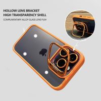 Luxury Fashion Lens Protection Folding Bracket 2in1 Phone Case For IPhone 14 13 12 Pro Max Transparent PC Back TPU Border Cover