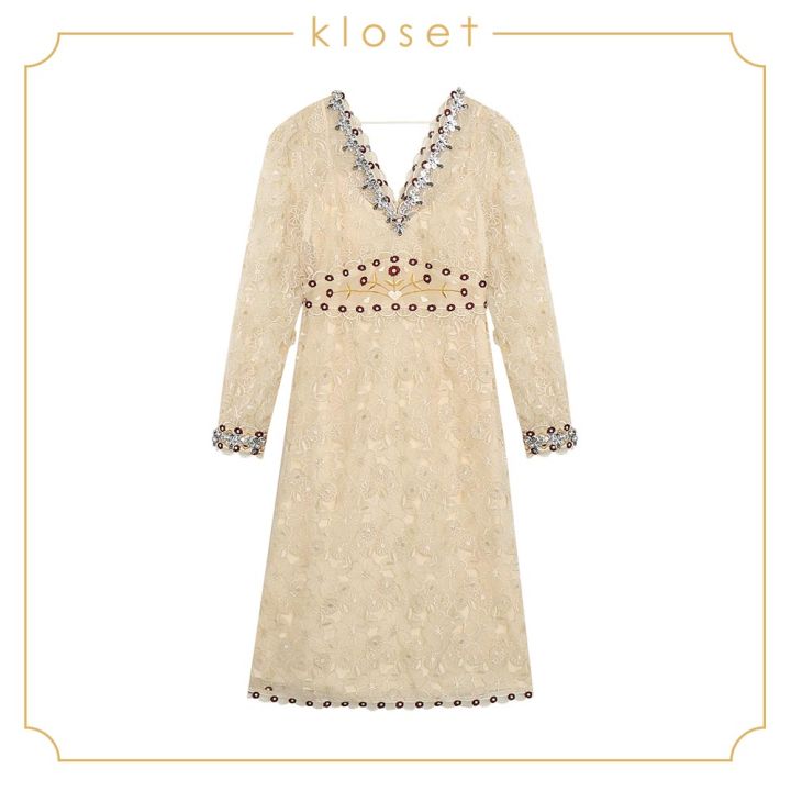 kloset-long-sleeve-lace-dress-ss19-d013-เดรสผู้หญิง-เสื้อผ้าผู้หญิง-เสื้อผ้าแฟชั่น-เดรสผ้าลูกไม้-เดรสลูกไม้