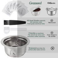 Grasseed Refillable Vertuo Capsule, Reusable Stainless Steel Vertuo Pod Kit With 40 Foil Lids, Spoon, Brush, Brew 7.8Oz-ใช้งานร่วมกับ Vertuoline Machine