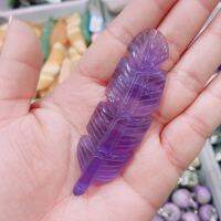 หินธรรมชาติสีม่วง Fluorite Feather ขัดอัญมณีคริสตัลแกะสลัก Figurine คริสตัลหัตถกรรมเครื่องประดับตกแต่งบ้าน1Pcs