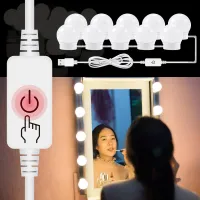 3โหมดสีกระจกแต่งหน้าแสง Led สัมผัสลดแสงโต๊ะเครื่องแป้งโต๊ะเครื่องแป้งโคมไฟหลอดไฟ USB 12โวลต์ฮอลลีวู้ดแต่งหน้ากระจกโคมไฟติดผนัง